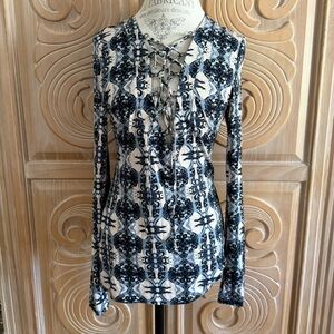 Free People Sexy Lace-Up Patterned Long Sleeve Top Size Large